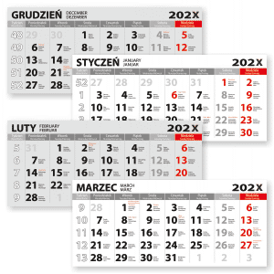 Kalender 4 - 315x140 mm, trespråkig med namnsdagar och helgdagar